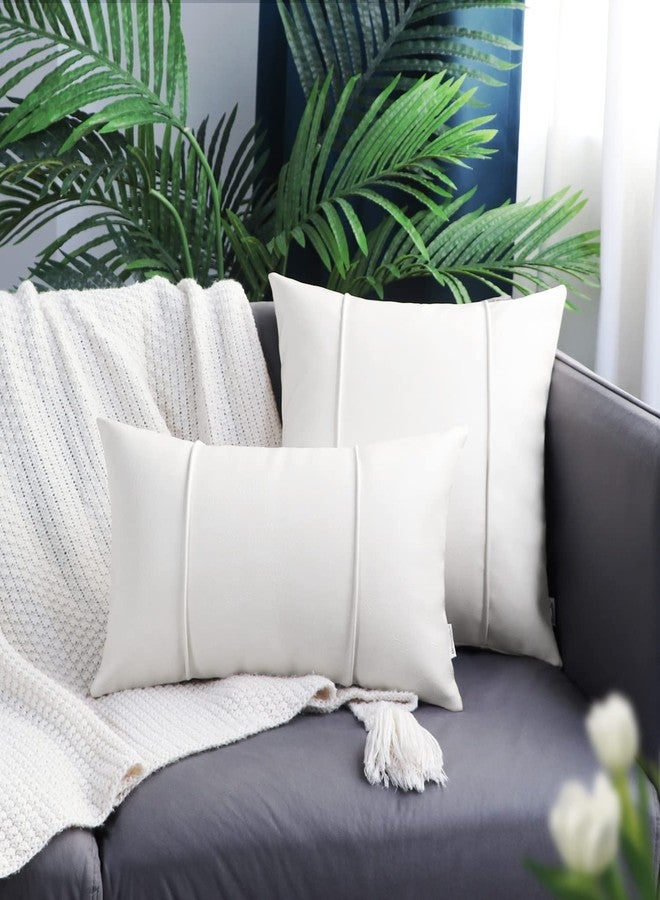 BRAWARM White Leather Throw Pillow Covers 12 X 20 Inches - Faux Leather Lumbar Pillow Cover with Piping, Hand Stitched Leather Throw Pillow for Couch Sofa Bed Living Room Home Decorative - Image 3
